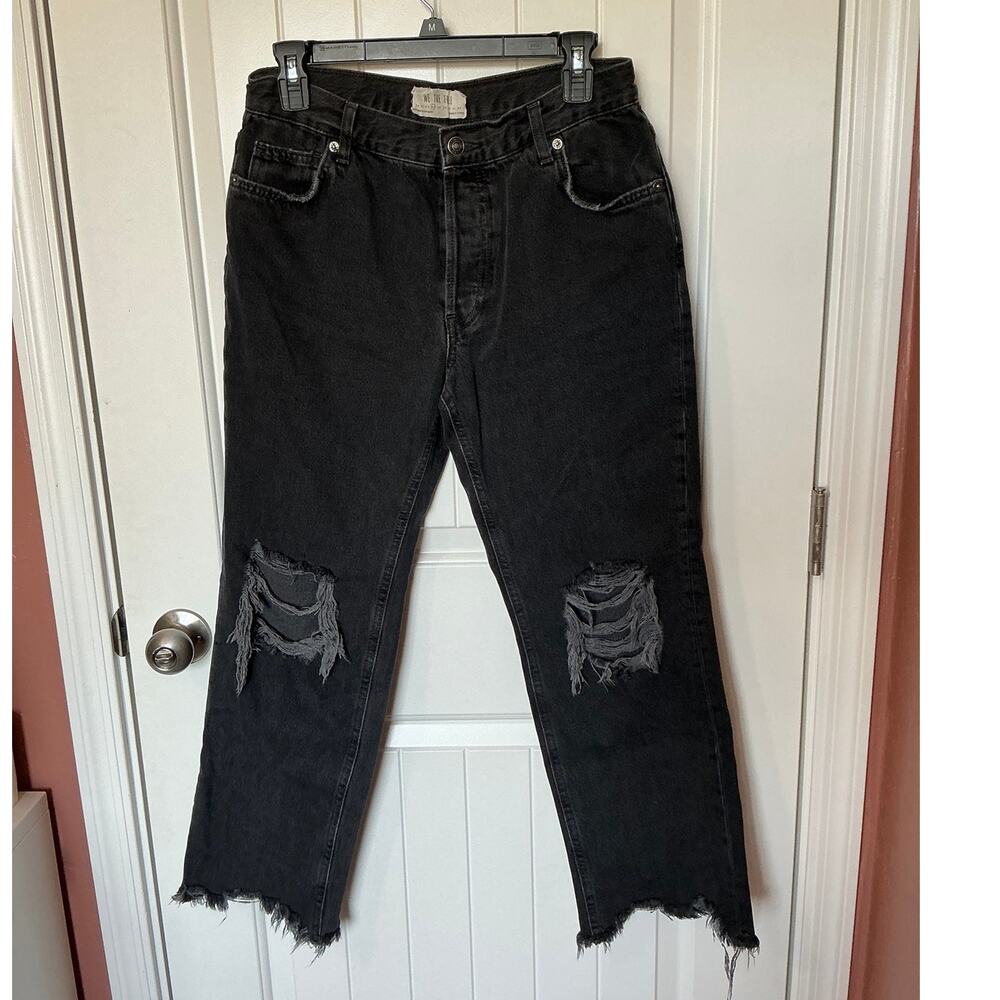 We The Free Distressed High Rise Wide Leg Pants W27 Black